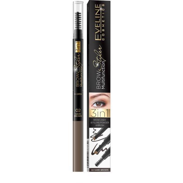 Creion multifunctional pentru sprancene Eveline Cosmetics, Brow Styler, 02 dark brown, 7g Creion multifunctional pentru sprancene Eveline Cosmetics, Brow Styler, 02 dark brown, 7g