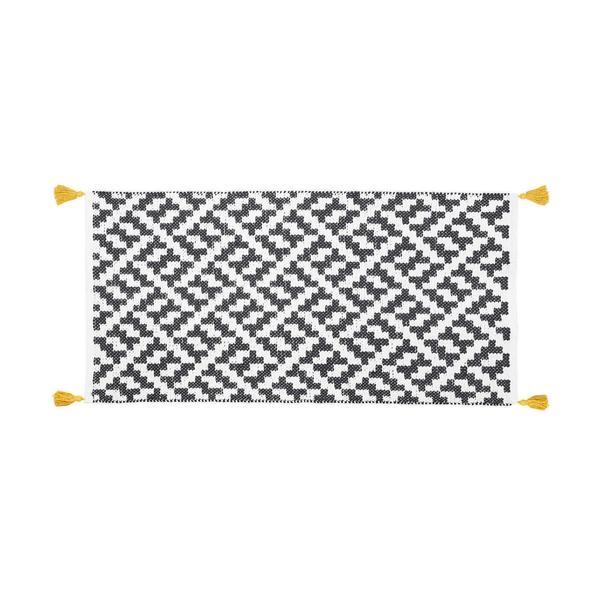 Covor cu ciucuri pentru living/dormitor, Model zig- zag, Bumbac tesut , 70 x 140 cm, Alb/Antracit Covor cu ciucuri pentru living/dormitor, Model zig- zag, Bumbac tesut , 70 x 140 cm, Alb/Antracit