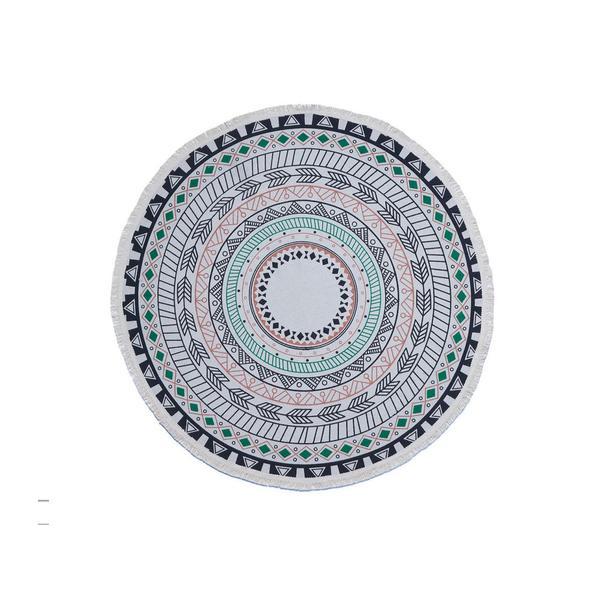 Covor rotund pentru living/dormitor cu motive mandala, diametru 120 cm, bumbac tesut, multicolor Covor rotund pentru living/dormitor cu motive mandala, diametru 120 cm, bumbac tesut, multicolor