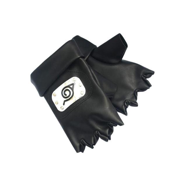 Manusi din piele ecologica, Naruto, Kakashi, logo konoha metalic, negru Manusi din piele ecologica, Naruto, Kakashi, logo konoha metalic, negru