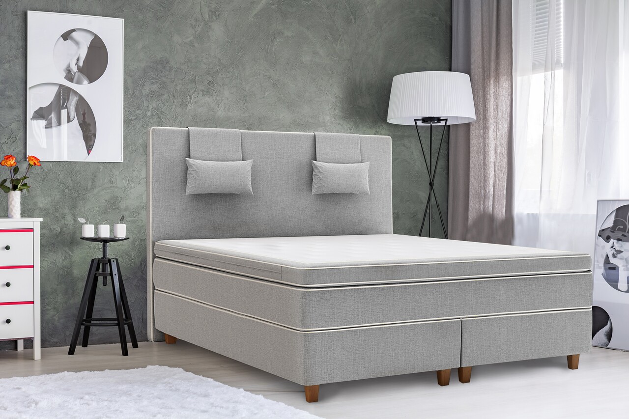 Pat matrimonial, Luxury Stockholm, 180x200 cm, saltea tip Pocket, topper memory, Gri Pat matrimonial, Luxury Stockholm, 180x200 cm, saltea tip Pocket, topper memory, Gri