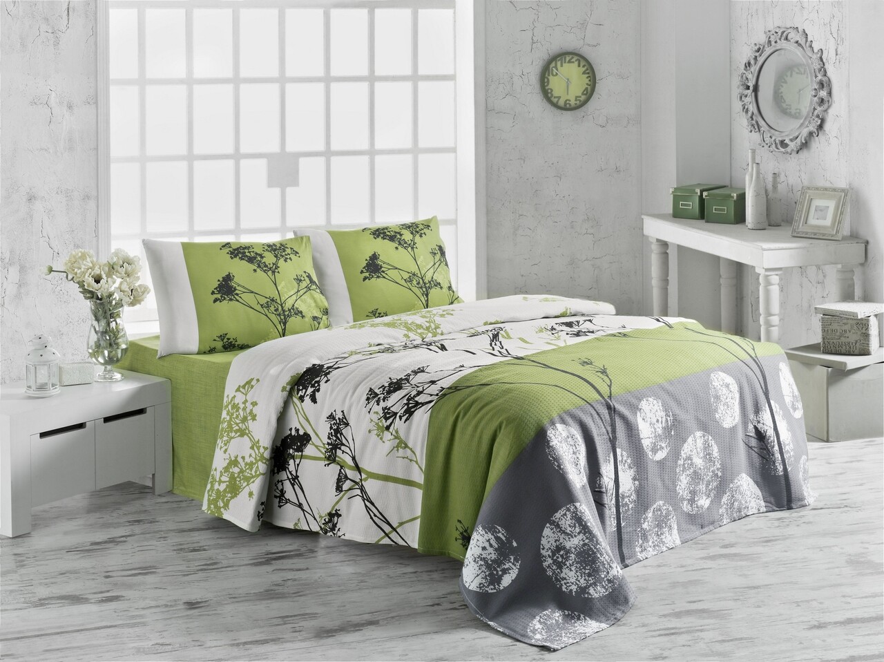 Cuvertura de pat dubla, Victoria, Belezza Green, 200x230 cm, 100% bumbac, 260 gr/m², multicolor Cuvertura de pat dubla, Victoria, Belezza Green, 200x230 cm, 100% bumbac, 260 gr/m², multicolor