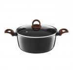 Oala cu capac Darkwood, Ambition, 28 cm, 7 litri, invelis Qualum Basic Stone Edition, aluminiu forjat, maro/negru