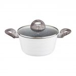 Oala cu capac Wavy, Ambition, 24 cm, 6.5 litri, invelis Qualum Basic Stone Edition, aluminiu forjat, alb
