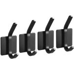 Set 4 Carlige tip cuier baie pentru prosop, din otel inoxidabil, NEGRU, montare cu banda autoadeziva