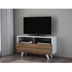 Comoda TV, Furny Home, Novella K3, 90 x 50.6 x 29.5 cm, pal melaminat, alb/nuc