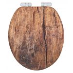 Capac de toaleta cu sistem automat de coborare, Wenko, Easy-Close Rustic, 35.5 x 42 cm, mdf, maro