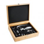 Accesori vin 9 piese in cutie din bambus Bolero, Ambition, natural