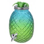 Dispenser pentru bauturi Pineapple, 4.7 L, 16x28 cm, sticla, albastru/verde