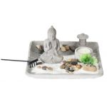 Suport pentru lumanare Buddha zen garden, 20.7x20.7x12.5 cm, ciment, gri