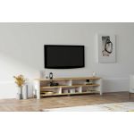 Comoda TV, Puqa Design, Velma, 140x35x30 cm, PAL, Safir / Alb