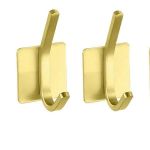 Set 2 Carlige tip cuier baie pentru prosop, din otel inoxidabil, AURIU, montare cu banda autoadeziva