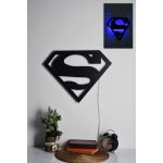 Decoratiune luminoasa LED, Superman, MDF, 60 LED-uri, Albastru