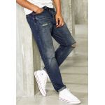 Blugi albastri slim fit cu rupturi decorative