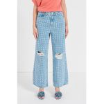 Blugi ampli crop cu rupturi decorative pe genunchi