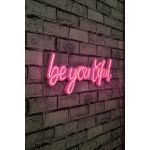 Decoratiune luminoasa LED, Be you tiful, Benzi flexibile de neon, DC 12 V, Roz