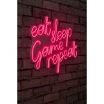 Decoratiune luminoasa LED, eat sleep game repeat, Benzi flexibile de neon, DC 12 V, Roz