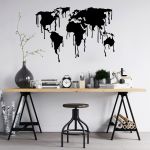 Decoratiune de perete, World Map 8, Metal, Dimensiune: 120 x 83 cm, Negru