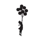 Sticker decorativ, Fetita cu Baloane, Negru, 44x119 cm