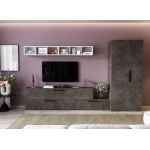 Living Pati 107 - Mobila Sufragerie Gri Beton + Alb