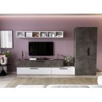 Living Pati 109 - Mobila Sufragerie Gri Beton + Alb