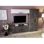 Living Pati 113 - Mobila Sufragerie Gri Beton + Alb
