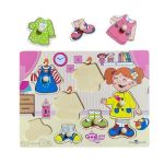 Puzzle incastru din lemn cu butoni - Imbraca fetita, 9piese, 7Toys