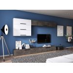 Living Pati 169 - Mobila Sufragerie Gri Beton+ Alb