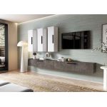 Living Pati 193 - Mobila Sufragerie Gri Beton + Alb
