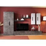 Living Pati 165 - Mobila Sufragerie Gri Beton + Alb