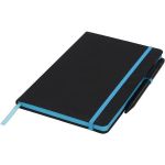 Agenda A5, coperta cauciucata, negru, margini si elastic albastru, Piksel, pix inclus
