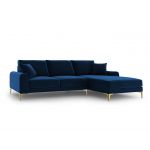 Coltar dreapta, Madara, Mazzini Sofas, 5 locuri, gold legs, 254x182x90 cm, catifea, albastru regal