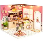 Joc interactiv, macheta casa de asamblat, dollhouse miniatura, O cofetarie minunata, Diy