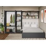 Set Mobila Dormitor Noce 3.05m cu pat tapitat Alb incadrat