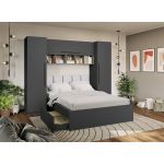 Set Mobila Dormitor Noce 2.56m cu pat tapitat Alb incadrat