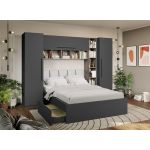 Set Mobila Dormitor Noce 2.84m cu pat tapitat Alb incadrat