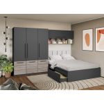 Set Mobila Dormitor Noce 3.05m cu pat tapitat Alb incadrat