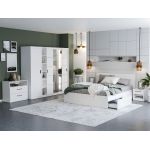 Set Mobila Dormitor Nordis Alb C24 cu oglinda