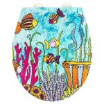 Capac de toaleta cu sistem automat de coborare, Wenko, Ocean Life, 38 x 44.5 cm, duroplast, multicolor