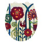 Capac de toaleta cu sistem automat de coborare, Wenko, Red Blossom, 38 x 44.5 cm, duroplast, multicolor