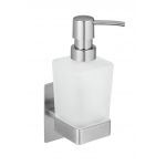 Dozator sapun lichis cu suport, Wenko, Turbo-Loc, Genova Matt, 6.2 x 19.7 x 9 cm, inox/sticla