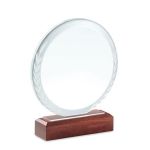Trofeu rotund, Piksel, din sticla cu suport din lemn de fag, &Oslash; 15 cm