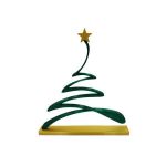 Brad decorativ cu forma minimalista si aspect de tip plutire, verde glitter, cu suport auriu, 160x135x8 mm