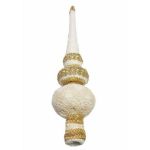 Varf de brad Alb Clasic decorat cu dantela natur si dantela auriu, 30 cm
