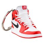 Breloc pentru chei, Nike Air Jordan, figurina 3D, 50x30 mm, fabricat din cauciuc si pvc, realizat si pictat manual, Rosu-Alb