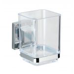 Pahar cu suport autoadeziv pentru periute si pasta de dinti, Wenko, Quadro, Vacuum-Loc®, 7.5 x 10 x 10 xm, inox/plastic