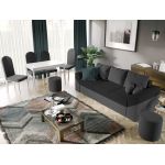 Pachet Mobila Canapea Cali Gri Antracit / Negru + Masa Grand Alba + 4 Scaune Grand Gri Inchis