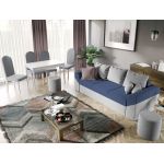 Pachet Mobila Canapea Cali Gri / Petrol + Masa Grand Alba + 4 Scaune Grand Gri Deschis