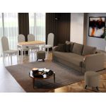 Pachet Mobila Canapea Morelia Cappuccino + Masa Grand Stejar Auriu + 4 Scaune Grand Crem
