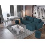 Pachet Mobila Coltar Bonito Turcoaz + Masa Grand Alba + 4 Scaune Grand Gri Deschis
